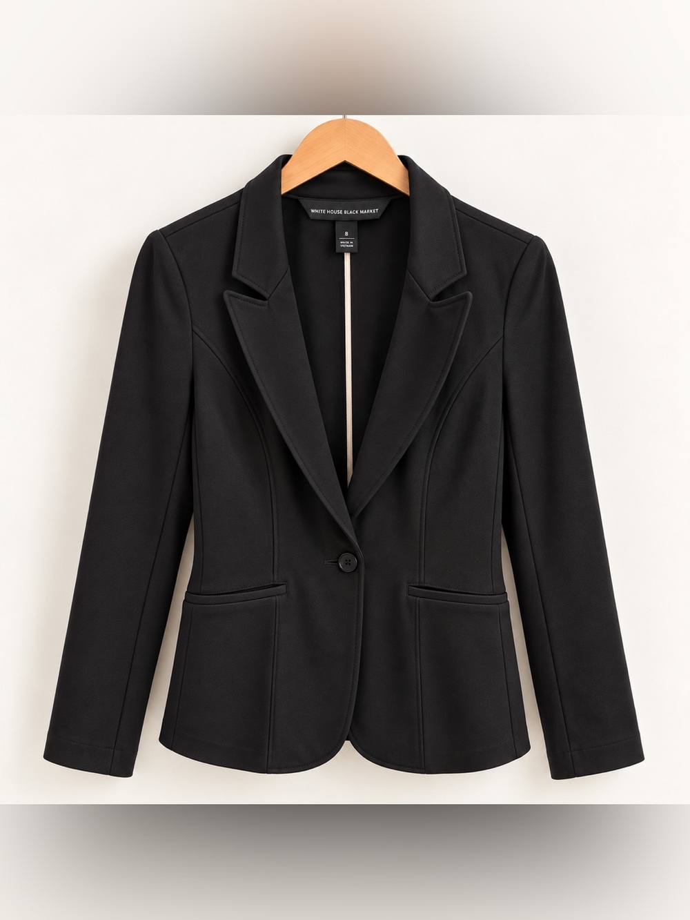 White House Black Market Black Stretch Neoprene Blazer Size 8